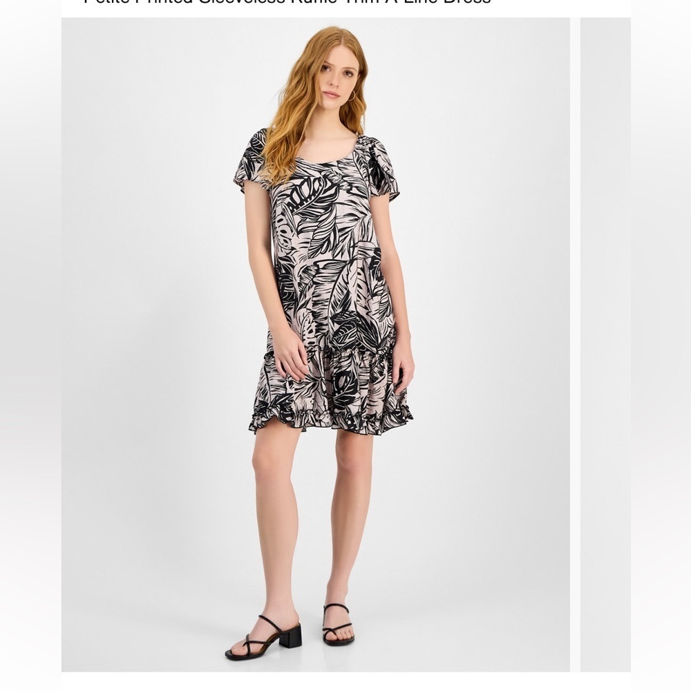 Robbie Bee Petite Printed Sleeveless
Ruffle-Trim A-Line Dress